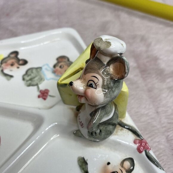 Vintage Lefton 1862 Mouse Cheese Divided Serving Tray - Picture 6 of 9